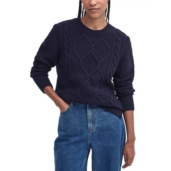 150$ Barbour Ribbed Crew Neck Knitted Burne Sweater Women's Size 4 Navy Blue - Picture 1 of 5